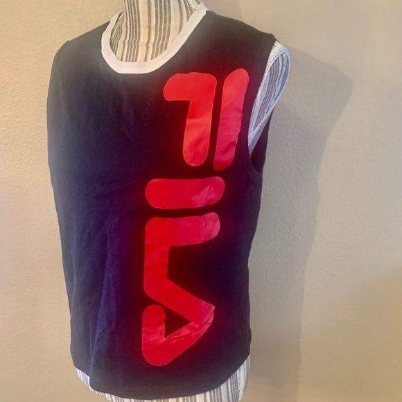 FILA Muscle Top Large (Girls /Unisex) FILA Logo Black Red 100% Cotton Tank - Picture 3 of 14
